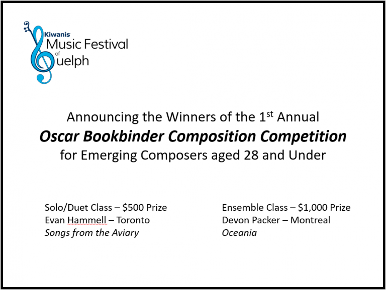 Oscar Bookbinder Composition Competition Kiwanis Music Festival of Guelph
